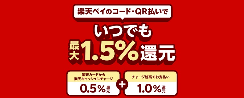 楽天Payは還元率最大1.5%。キャンペーン利用でさらにお得